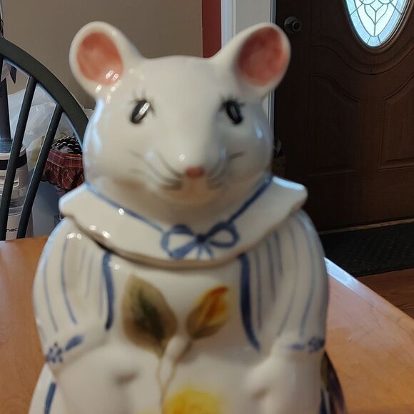 Vintage Laurie Gates Los Angeles Pottery Lady Mouse floral apron Cookie Jar  EUC - Picture 3 of 10